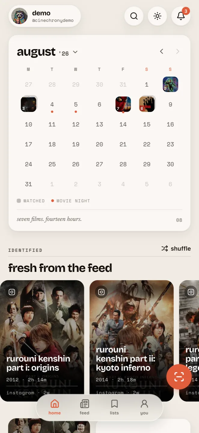 The diary: a month calendar filling in with film posters on the days you watched